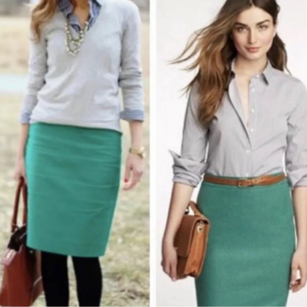 Mint J.CREW The Pencil Skirt Vibrant Green Double Serge Wool Blends Straight